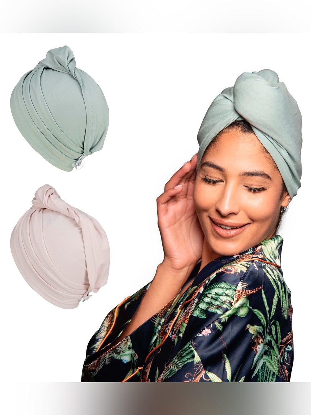 ✨GIVEAWAY✨Turban Style Tee Shirt Drying Wrap- Sage Green/Pink